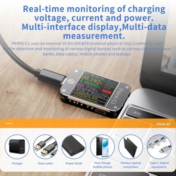 USB-тестер FNIRSI-C1 с триггером PD типа C,