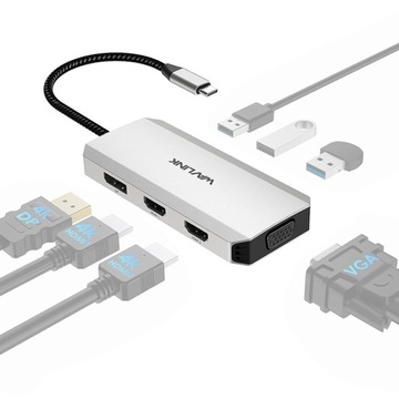 WAVLINK UMD304 7-in-1 Laptop Docking Station Converter USB-C to Dual HD 4K