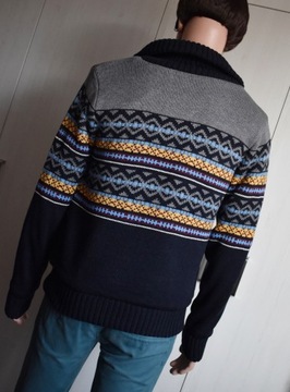 Sweter L kardigan norweski zapinany ocieplany gruby sweterek męski ciepły