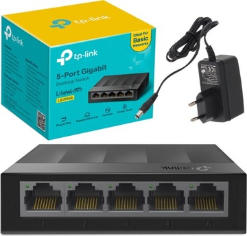 Switch TPLink LS1005G Gigabitowy 5 portów 1Gb/s zasilacz 5V + kabel LAN 2M