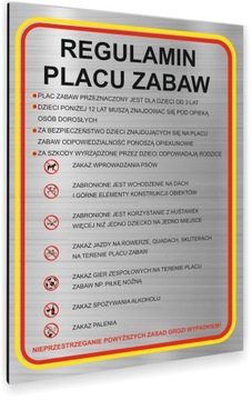 REGULAMIN PLACU ZABAW TABLICZKA INFORMACYJNA ALUMINIOWA