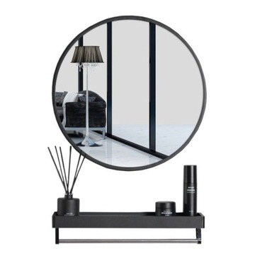 Okrągłe Lustro 80cm Z Półką Czarna Rama W Stylu Loft Industrial Klasyczne