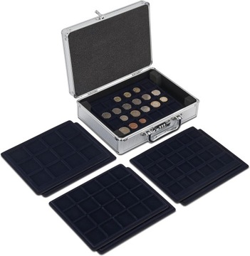 PUDEŁKO NA MONETY KOLEKCJONERSKIE KUFEREK WALIZKA ALUMINIUM 33-48MM 6 TACEK