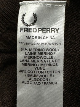 FRED PERRY Wełniany Sweterek z Kołnierzem Męski Merino Wool Logowany r. M