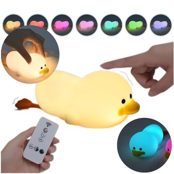 LAMPKA NOCNA USB C 2 TRYBY KACZKA RÓŻNE KOLORY PILOT CZASOWE WYŁĄCZENIE