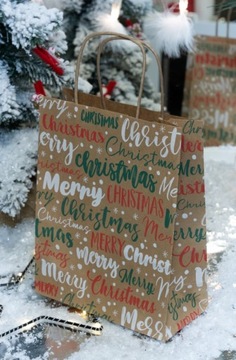 РОЖДЕСТВЕНСКИЕ БУМАЖНЫЕ ПАКЕТЫ 18х8х22,5 см РОЖДЕСТВЕНСКИЕ НАДПИСИ для ПОДАРКОВ