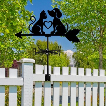Садовый флюгер Металлический флюгер на крыше Открытый силуэт собаки и кошки Ветер