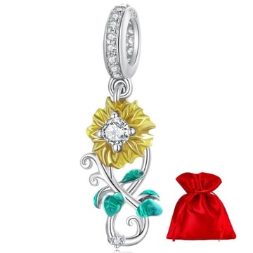 G428 Kwiat słonecznik charms zawieszka srebro 925