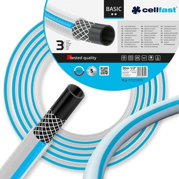 Wąż Ogrodowy 1/2'' 30m 3-WARSTWOWY BASIC Cellfast do Wody Mocny Wytrzymały