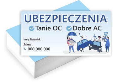 Wizytówki firmowe PROJEKT GRATIS 100 sztuk UBEZPIECZENIA TANIE OC AC