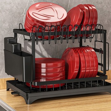 ДРЕНАЖ ДЛЯ СУШКИ ПОСУДЫ С ДВУХУРОВНЕВЫМ СЛИВОМ ДЛЯ ТАРЕЛОК И СТОЛОВЫХ ПРИБОРОВ