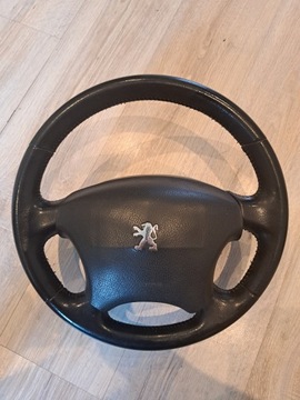 PEUGEOT 407 kierownica skóra skórzana ŁADNA + airbag poduszka