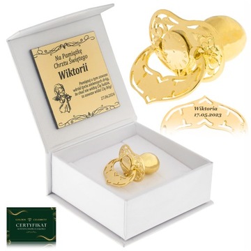 ZŁOTY SMOCZEK PREZENT NA ROCZEK, NA CHRZEST Z GRAWEREM SREBRO POZŁACANE 925