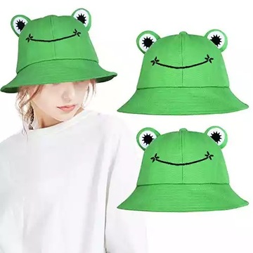 Kapelusz rybacki bucket hat czapka wędkarska oczy żaba żabka zielona buźka