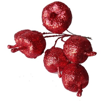 Brokatowe jabłuszka na drucikach WIĄZKA czerwonych jabłek