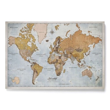 Mapa Korkowa Świata w języku Angielskim Błękitno Brązowa 150x100cm