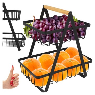 KOSZYK NA OWOCE DWUPOZIOMOWY PIĘTROWY KOSZ NA OWOCE WARZYWA CZARNY METALOWY