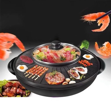 Grill elektryczny z przenośnym gorącym garnkiem do grilla z makaronem Shabu Shabu 34 cm