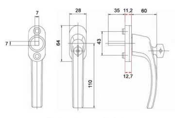Алюминиевая ручка с ключом для защиты окон