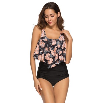 BIKINI STRÓJ KĄPIELOWY WYSOKI STAN KWIATY S