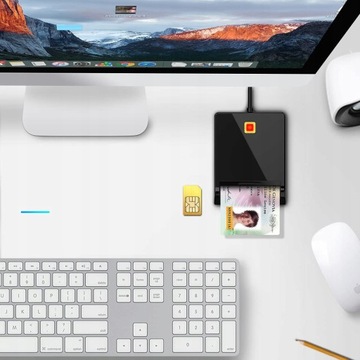 Бесконтактный считыватель E-ID, совместимый с SIM-картами и удостоверениями личности.