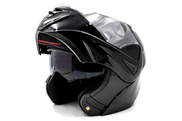 KASK MOTOCYKLOWY SZCZĘKOWY BLENDA SKUTER QUAD CZARNY POŁYSK L HOMOLOGACJA