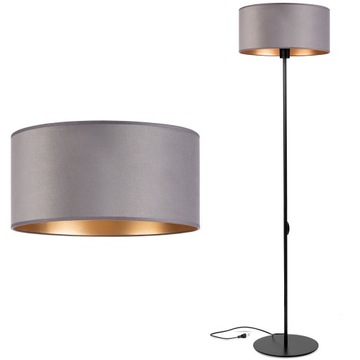 Lampa stojąca podłogowa LOFT ABAŻUR WELUR szary złoty