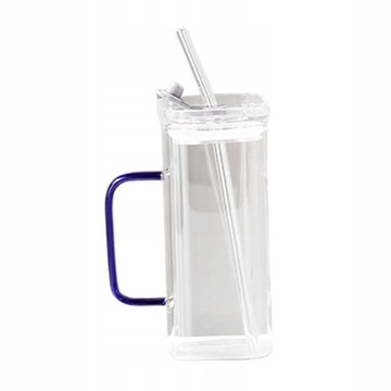 Glass Cups 450ml Transparent Blue with cap straw