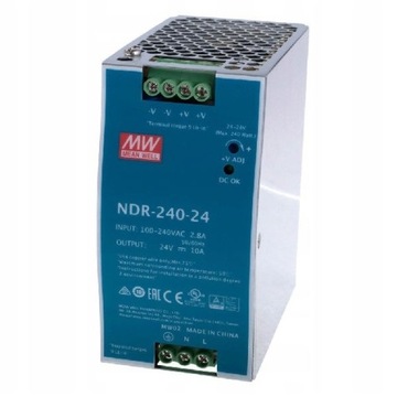 Zasilacz impulsowy NDR-240-24 szyna DIN 240W 24V 10A MEANWELL