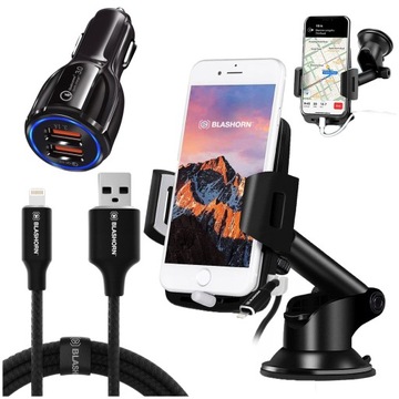 UCHWYT DO SAMOCHODU TELEFON SZYBĘ KABEL DO IPHONE