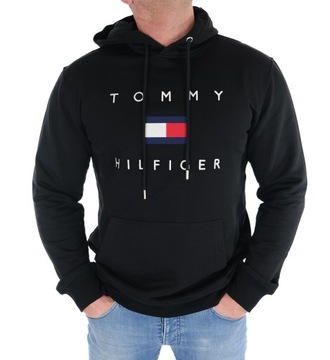 BLUZA TOMMY HILFIGER MĘSKA DUŻE LOGO KLASYCZNA CZARNA Z KAPTUREM XL