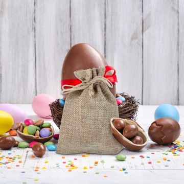 1 комплект джутовых сумок на шнурке, мешочек для конфет из мешковины