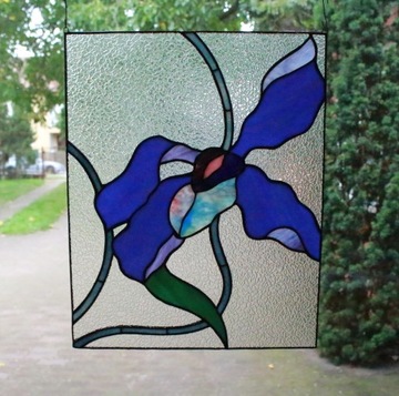 Современный синий витраж орхидея Тиффани
