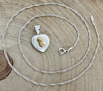 СЕРЕБРЯНАЯ ЦЕПЬ И СЕРДЦЕ МЕДАЛЬ БОЖИЕЙ МАТЕРИ ДЛЯ ПРИЧАСТИЯ И КРЕЩЕНИЯ 40СМ