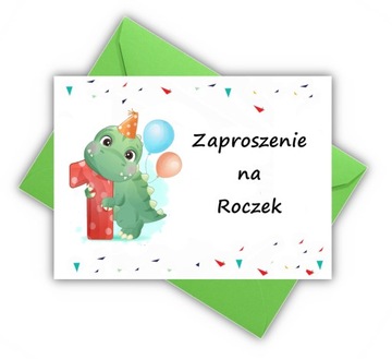 ZAPROSZENIA NA 1 URODZINY ROCZEK DINOZAURY + ZIELONA KOPERTA