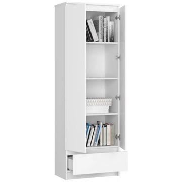 Офисный книжный шкаф 60 см, 2 двери, 1 ящик, 4 полки, закрытый книжный шкаф, белый