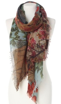 Elegancki Szal Wełniany Chusta w KWIATY Patchwork