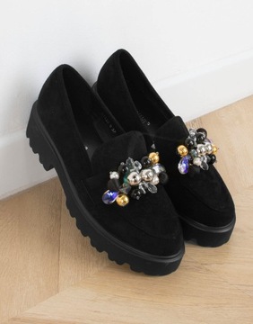 ЧЕРНЫЕ ЗАМШЕВЫЕ ЛОФЕРЫ С КРИСТАЛЛАМИ 38