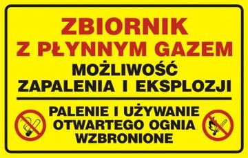 Zbiornik z płynnym gazem znak 35x55 płyta PCV