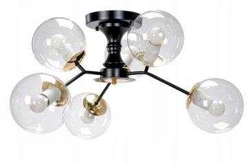 LAMPA WISZĄCA SUFITOWA SZKLANA CZARNA ZŁOTA 6-PKT