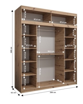 Раздвижной шкаф T1 200 см с удлинителем