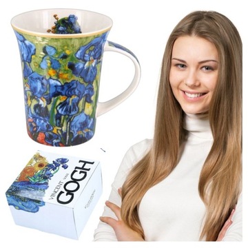 Kubek w kwiaty na kawę do herbaty 350 ml na prezent Van Gogh irysy CARMANI