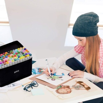 MARKERY ALKOHOLOWE DWUSTRONNE FLAMASTRY MAZAKI PISAKI 80 KOLORÓW DLA DZIECI