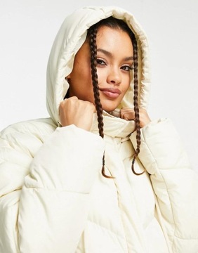 MISSGUIDED DŁUGA PIKOWANA KURTKA KAPTUR ZIP 16N NG3__XXS