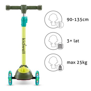 ТРЕХКОЛЕСНЫЙ СКУТЕР KIDWELL DINOSAUR LED КОЛЕСА ABEC от 7 до 25 кг