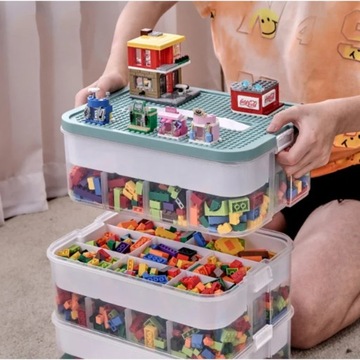 ЯЩИК ДЛЯ КИРПИЧЕЙ ПЛАСТИКОВЫЙ КОНТЕЙНЕР ДЛЯ LEGO С ОТДЕЛЕНИЯМИ 2 УРОВНЯ