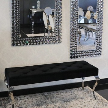 Pufa Ławka Ludwik Black podnóżek guziki 130x45