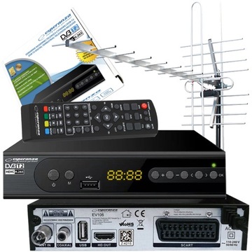 DEKODER DVB-T2 TUNER + ANTENA ZESTAW TV HEVC H.265