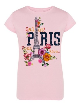T-Shirt damski kolorowy nadruk Paryż r.M