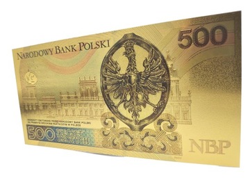 Позолоченная коллекционная банкнота 500 ZŁOTYCH SOBIESKI, цветная версия, УНИКАЛЬНАЯ.